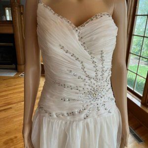 *Kiss Gold 1Shoulder Beads Organza Floor Length Wedding Dress Bridal Gown Size 2